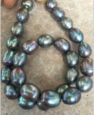 Fast Free shipping stnning 10-12mm tahitian baroque black green grey pearl Loose beads 18inches