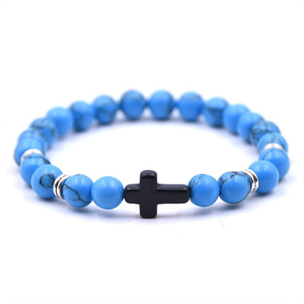 Unisex Fashion Elegant Cross Beaded Bracelet Simple Elasticity Hand Chain Natural Stone Jewelry Charm Beads Bracelet Multi Color