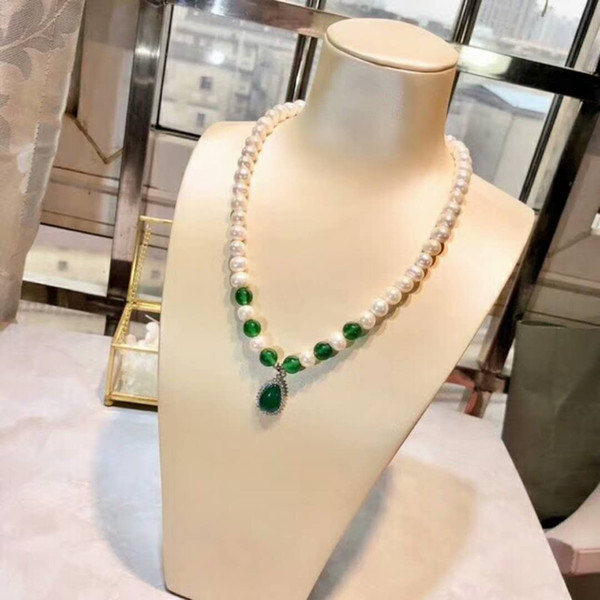 New Fashion Glossily Ball 925 Silver Pearl Short Necklace Summer Graceful Style Lady Women White Green