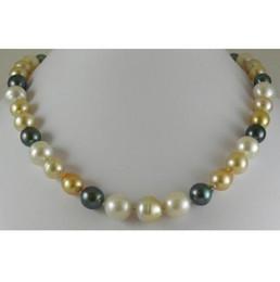 Fine Pearl Jewelry RARE AUSTRALIAN 8-9MM SOUTH SEA black white gold PEARL NECKLACE 18inch 14K