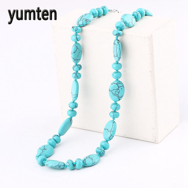 Yumten Turquoise Necklace Power Natural Crystal Women Jewelry Water Drop Chain Colier Choker Collares Grandes De Moda 2017 New Y1892806