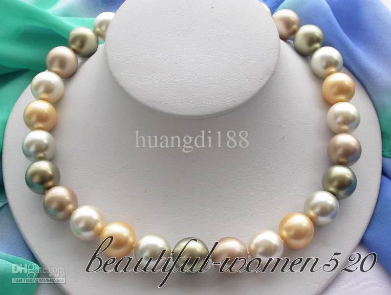 Fine Pearl Jewelry 14mm round multicolor south sea pearl necklace 18inches