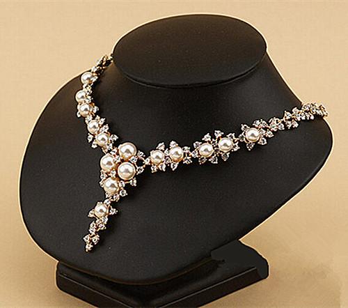 Rose Gold Plated Ivory Pearl Clear Rhinestone Crystal Diamante Wedding Bridal Necklace and Earrins Fashione Jewelry set