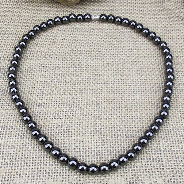 Simple 8mm Natural Hematite Gallstone Round Beads Necklace Healthy Jewelry Accessories