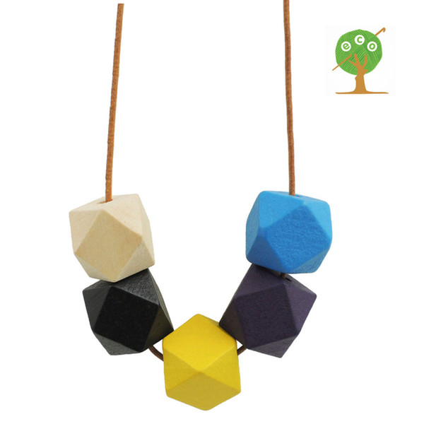 Geometric Wood Bead Cluster Necklace Modern Tribal Chic beaded necklace color block everyday NW1514