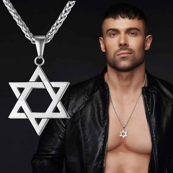 New Punk Style Fashion Star of David 316L Stainless Steel Hexagon Pendant Necklace 18K Gold Plated Men Jewelry