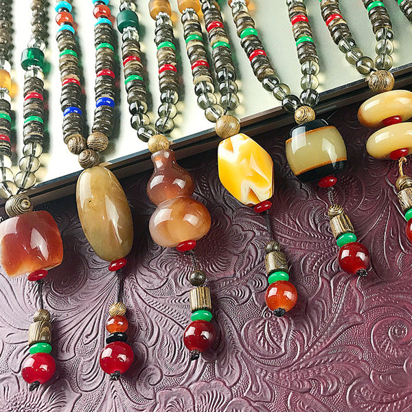 Nepal Necklace Buddhist Mala Wood Beads Pendant & Necklace Ethnic Horn Fish Long Statement Jewelry Women Men Statement Necklaces