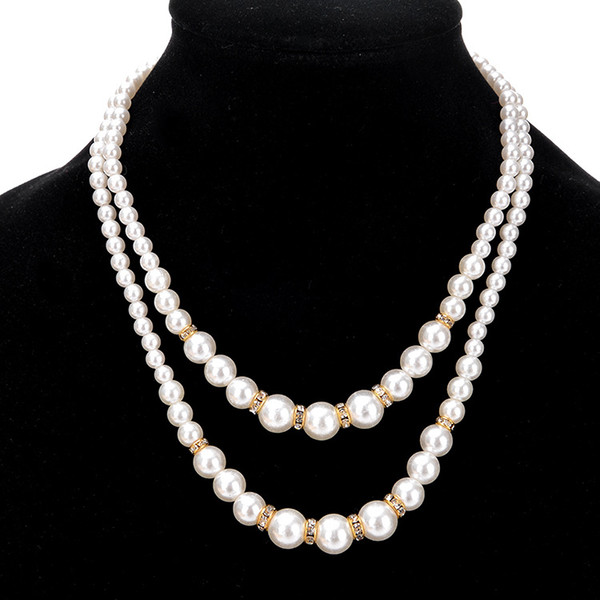 Fashion Double layered fake Faux pearl beads necklaces bride Bridesmaids Beaded Chains For women Ladies Female wedding Jewelry Gift