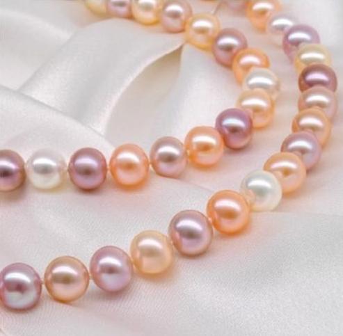 Natural 8-9mm South Sea White Pink Purple Pearl Necklace 18inch 925 Silver Clasp