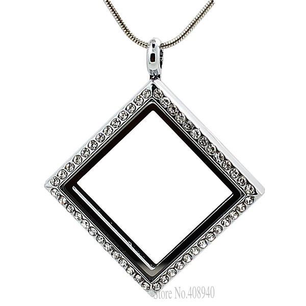 2015 New !! 5PCS Silver DIAMOND magnetic glass floating charm locket Zinc Alloy 30*30mm(chains included for free)LSFL014-1*5