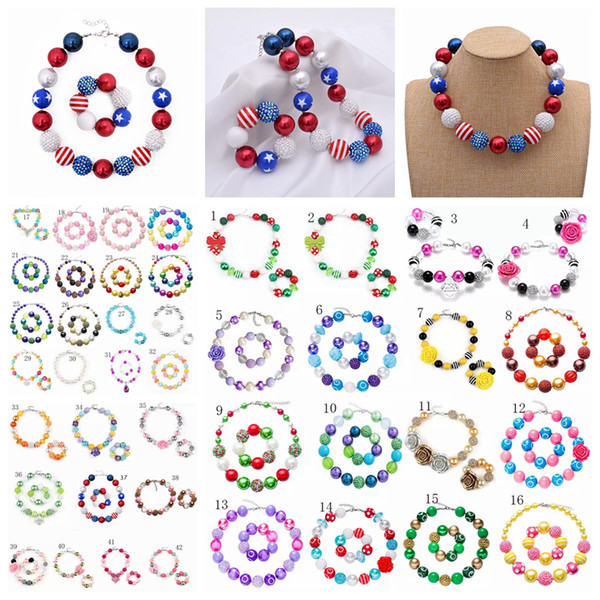 42styles Baby Girl Pendant Bead Necklace Bracelet set 2pcs/lot Christmas Diamond Rose kids Toddler Xmas Party Jewelry AAA1258