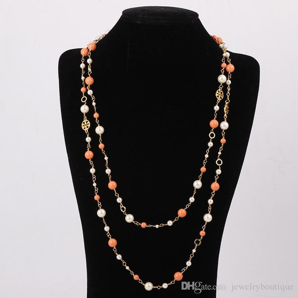 Brand Pearl beads 0.8cm sweater chain necklace in 122cm double layers women wedding gift Jewelry Free Shipping PS5844