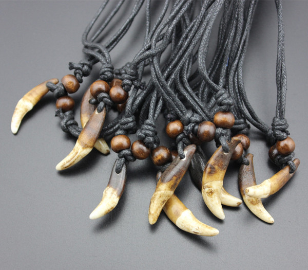 Wholesale 10pcs Tibet Real Tooth Fangs Wolf Teeth Pendants Surfer Adjustable Necklace Amulet Gift MN251