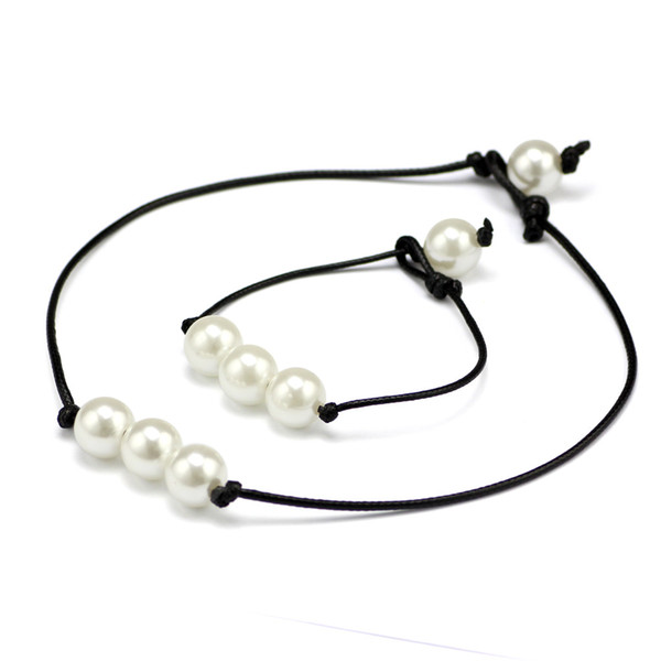 Brand New Women's Fashion Hand Made high luster Freshwater Pearls Leather Rope Chain Simple and elegant Bracelet Necklace