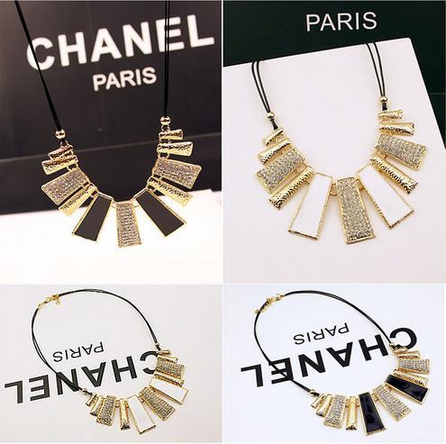 Free Shipping Statement Necklaces Geometric Leather Rope Drip Diamond Necklace South Korea Collarbone Chain Female Short Necklace