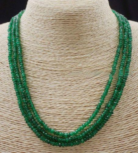 NATURAL 3 Rows 2X4mm FACETED GREEN EMERALD ABACUS BEADS NECKLACE17-19