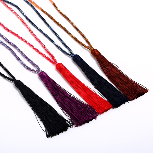 Brand New Tassel Necklace Silk Tassel Glass Beads Crystal Necklaces 90cm Long Necklace Women Gifts Fashion Jewelry