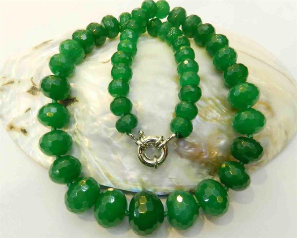 10-18mm Natural Emerald Faceted Gems Roundel Beads Necklace 18.5