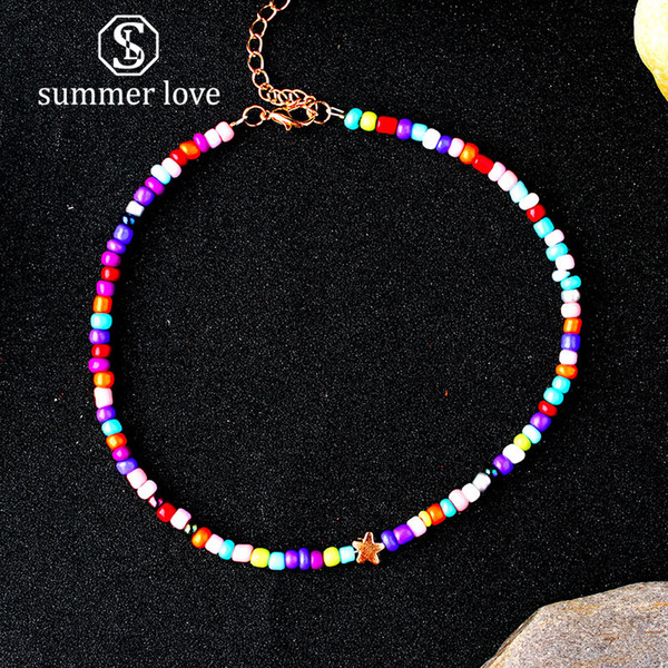 2019 New Fashion Beach Beaded Choker Necklace Moon Star Sun Pendant Choker Necklace for Women Rice Beads Chain Necklace Jewelry Gift