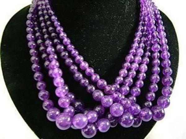 Wholesale cheap 5 Strands 6-14mm Russican Amethyst Gemstones Round Beads Necklace 18