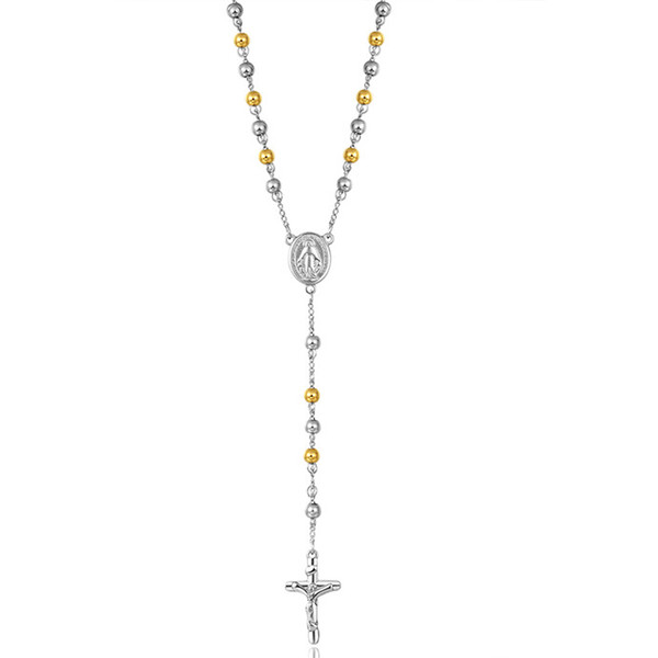 Plated 18K gold / platinum necklace Christian jewelry fashion ladies / men's gifts wholesale cross beads necklace and pendant Set