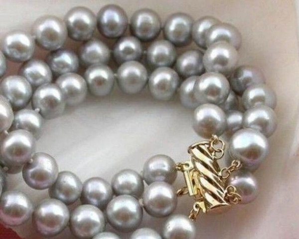 Beautiful 7-8MM NATURAL SOUTH SEA GENUINE GRAY PEARL BRACELETS 14K Gold