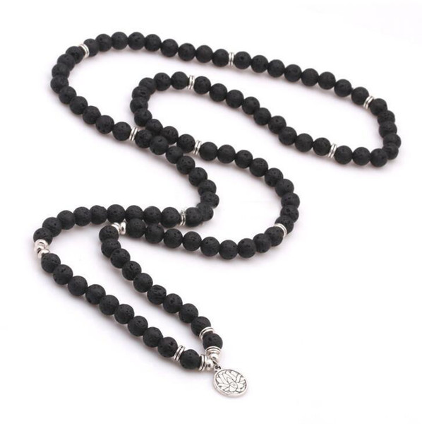 Lava Stone Lotus Pendant Yogo Beads Necklaces Essential Oil Diffuser Necklaces 108 Beads Amulet Jewelry Christmas Gift