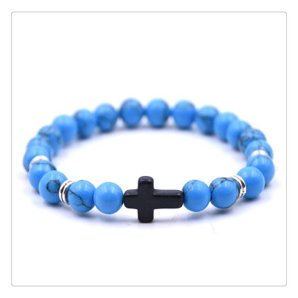 Elegant Cross Beaded Bracelet Simple Elasticity Hand Chain for Unisex Natural Stone Jewelry Charm Beads Bracelet Creative Multi