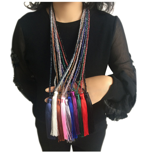 10 color fleece thread pendant crystal tassel sweater chain female long necklace jewelry accessories