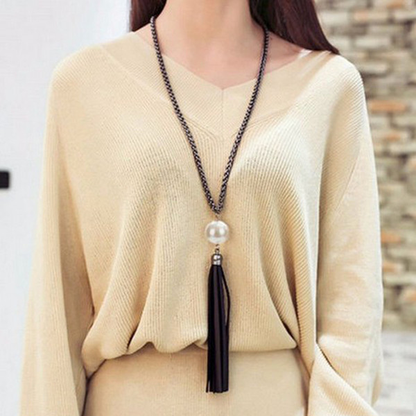 Wholesale New Arrival Tassel Pendant Sweater Chain Long Beads Necklace Fashion Jewelry Gift for Women Free Shipping