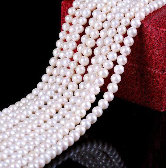 Wholesale 7-8mm Nearly Round White Natural Pearl Necklace 18inch Beaded Necklaces X-029