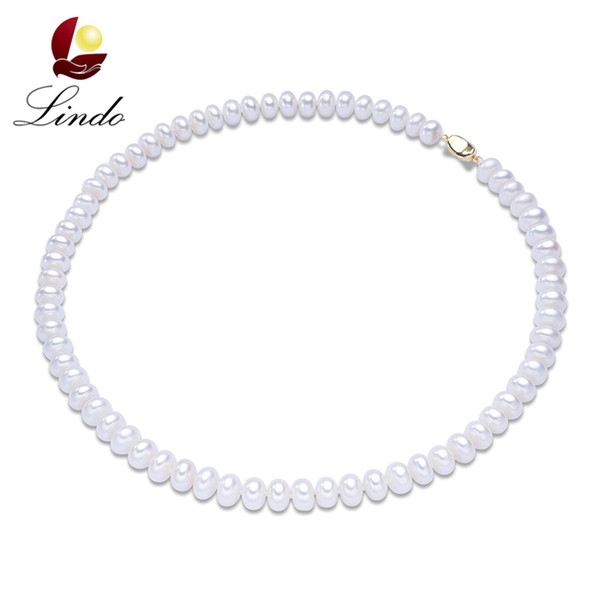 Classic 9-10mm Natural Freshwater Pearl Necklace for Women Best gift for Mother 45/50cm White Pearl with Silk Bag