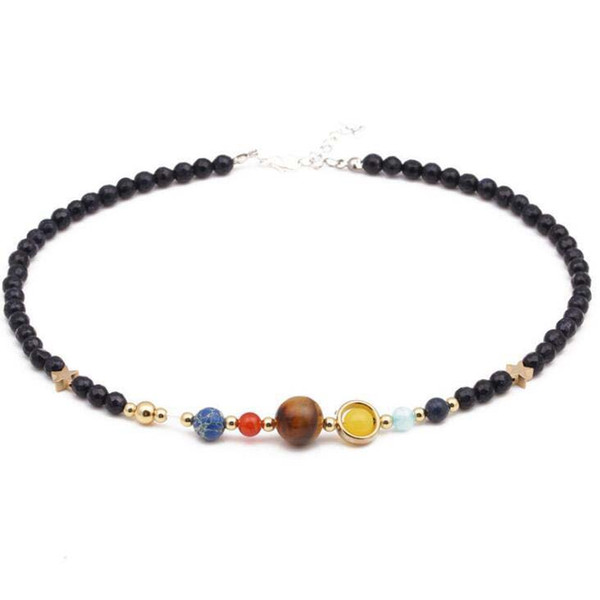 Universe Galaxy the Eight Planets in the Solar System Guardian Star Natural Stone Beads necklace for Women & Men Gift