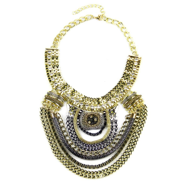 Fashion Boho Style Exaggerated Multilevel Chain Statement multilayer Necklaces Women Evening Dress Jewelry Choker Collares mujer