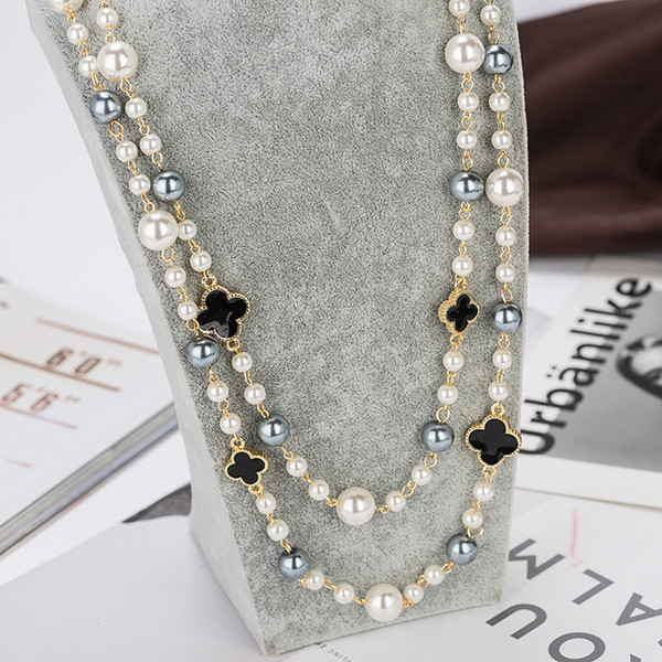 Agood high quality imitation pearl long necklaces for women elegant party jewelry double layer necklace