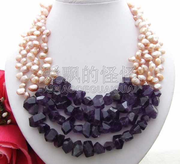 N041513 4Strands Pearl Nugget Necklace