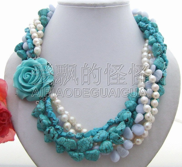 Charming! Sea Salt Pearl Blue Chalcedony Necklace