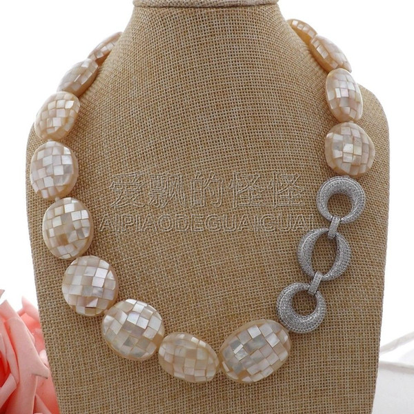 N082910 24x26-25x32MM 21'' White Shell CZ Connector Necklace