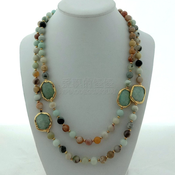 N041511 42'' 8mm Mixed Color Amazonite Stone Nugget Necklace