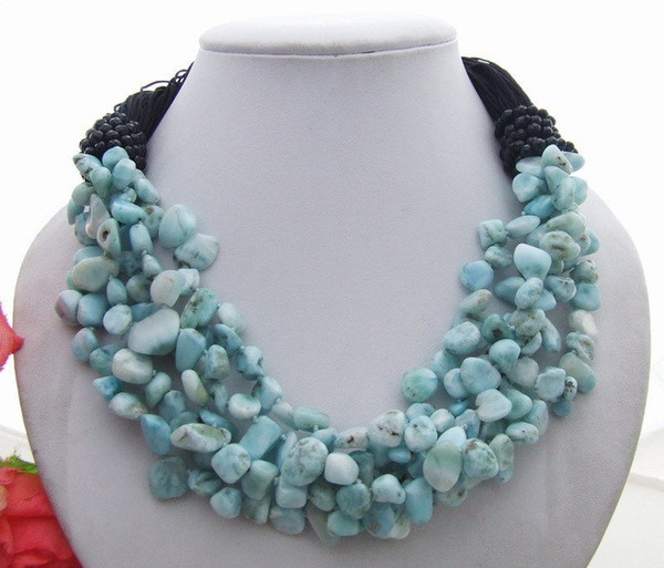 Natural Larimar&Onyx Necklace Semi-Precious Stone Necklace