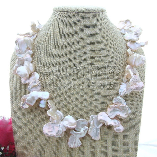 N080133 17'' Pink Baroque Keshi Freshwater Pearl Necklace