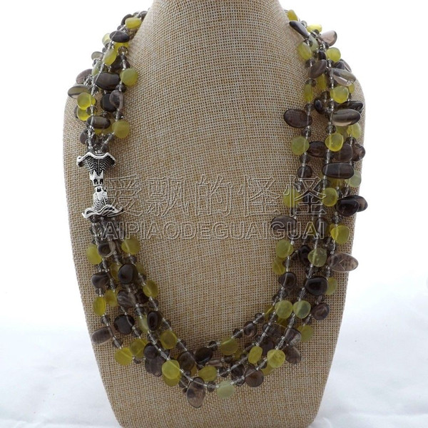 N080126 23''-24'' 5 Rows Smoky Crystal Lemon Necklace