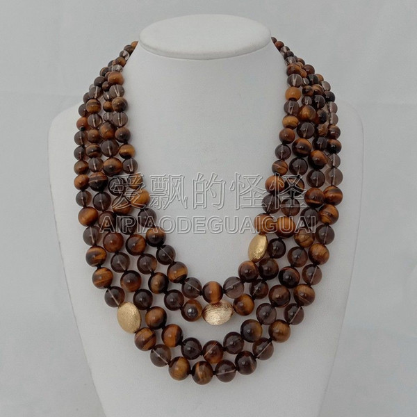 N010615 18''-21'' 4Strands Smoky Crystal Tiger Eye Necklace