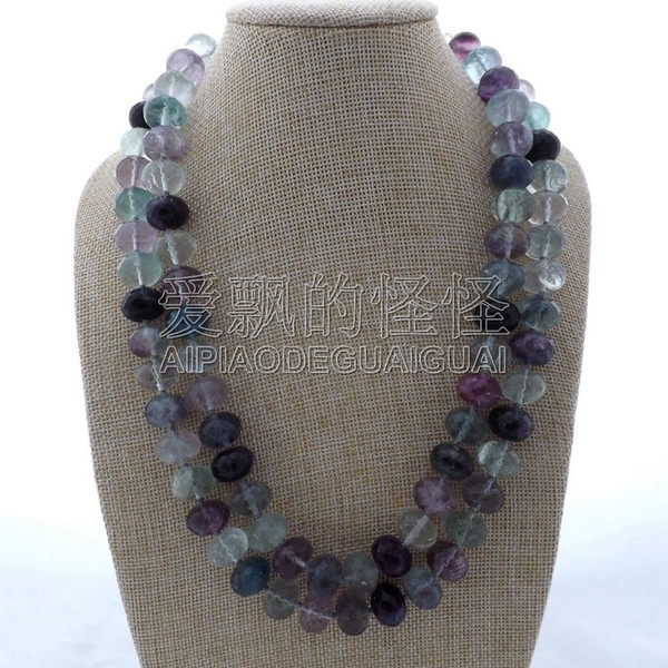 N122410 21'' 2 Strands Mixed Color Faceted Fluorite Rondelle Necklace