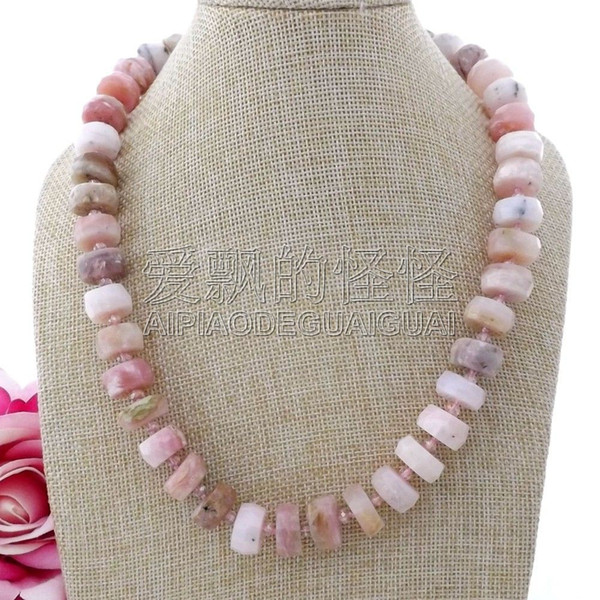 N090309 20'' Pink Opal Faceted Rondelle Necklace