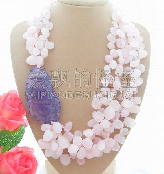 N070175 Rose Crystal Pruple Stone Necklace