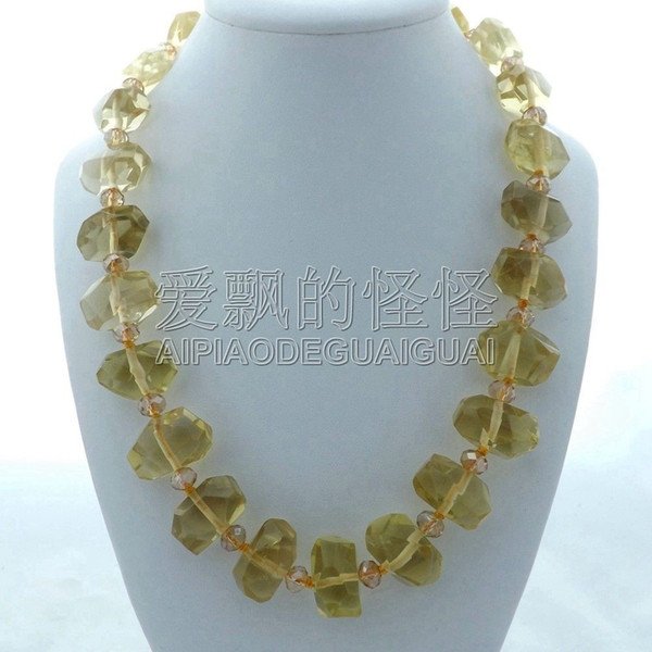 N122409 12x21MM 20'' Faceted Lemon Quartz Nugget Necklace