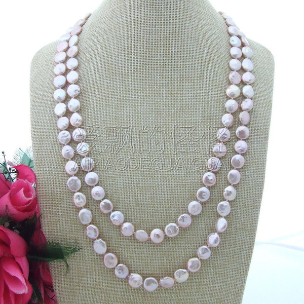 N080129 12MM 54'' Pink Coin Pearl Necklace