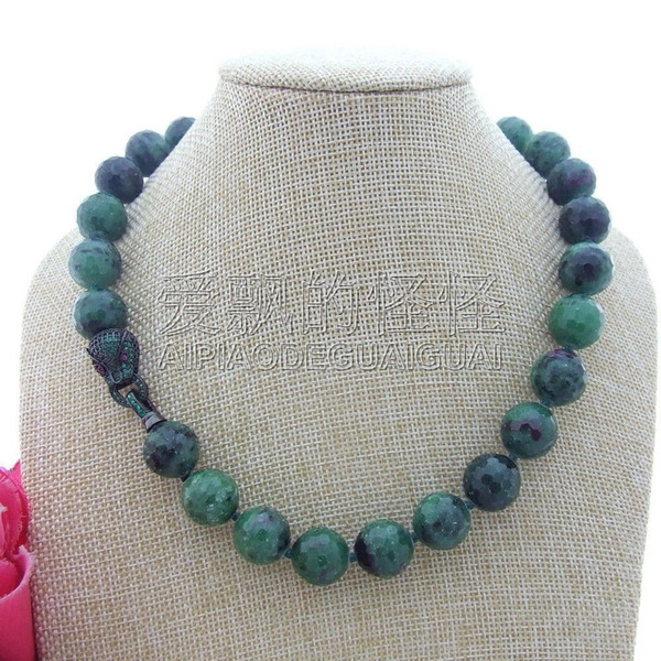 N073009 Natural 14MM Stone Zoisite Necklace