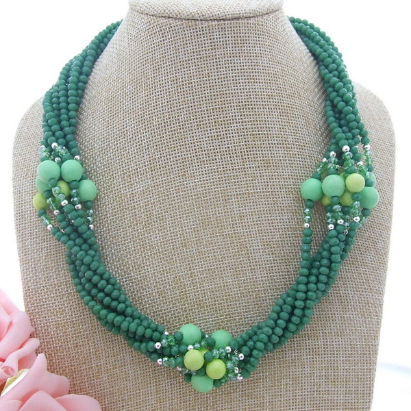 N022936 20'' 8 strands Green Crystal Turquoise Necklace